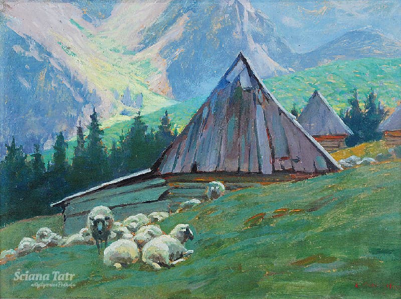 Zefiryn Ćwikliński, Pejzaż górski z chatami i owcami, Archiwum Domu Aukcyjnego Rempex
