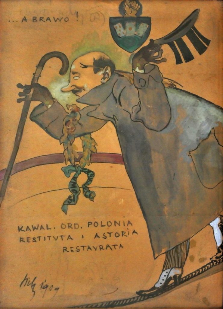 Kazimierz Sichulski, "Karykatura Kornela Makuszyńskiego", 1909, 95 x 68,5 cm, akwarela, kreda, papier, Muzeum Tatrzańskie im. Dra Tytusa Chałubińskiego w Zakopanem