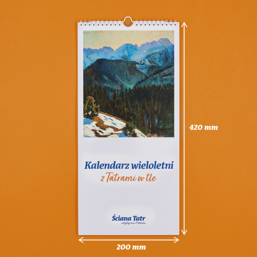 Kalendarz wieloletni | z Tatrami w tle - okładka kalendarza z informacją o jego wymiarach