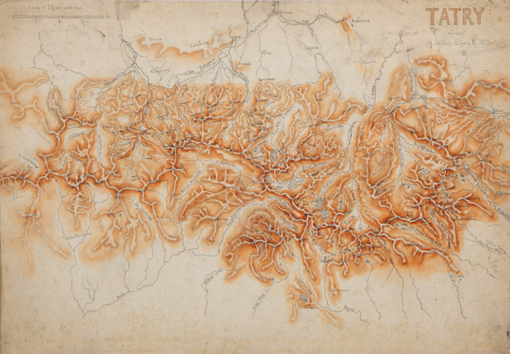 mapa prezentowana na wystawie „Zakopane, Zakopane!” w Desa Unicum, ze zbiorów Tatrzańskiego Parku Narodowego, fot. materiały prasowe Desa Unicum
